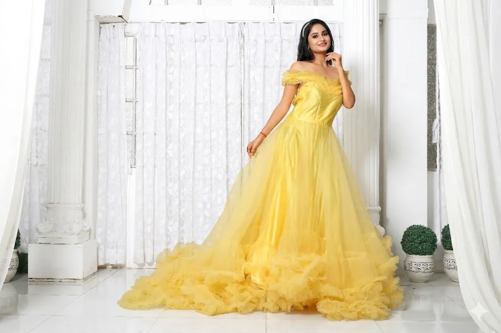 Cocktail Gown Yellow Offshoulder