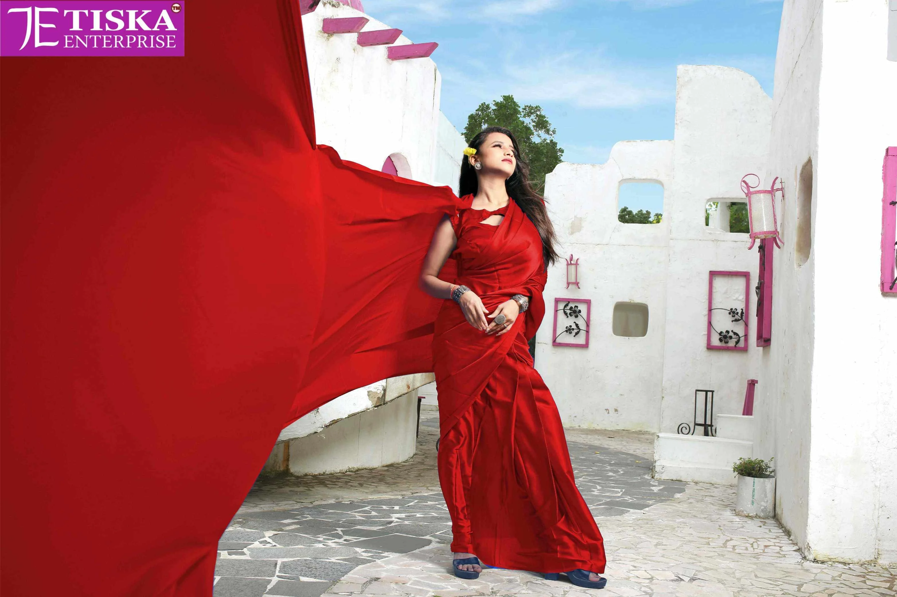 Saree Red Offshoulder